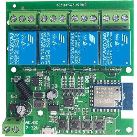 4-Kanal-WLAN-Smart-Modul (DC 7–32 V) mit automatischer Verriegelung, 10-A-RF433-Relais, steuerbar über die Tuya Smart Life App (1/5)