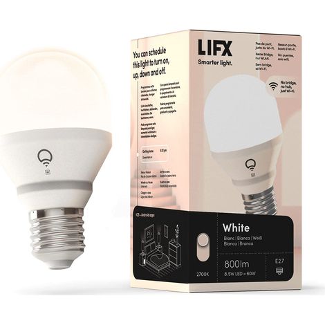 LIFX White A60 800 lumens [E27], Ampoule LED connectée Wi-Fi, Blanc chaud, Dimmable, Pas de pont (1/5)