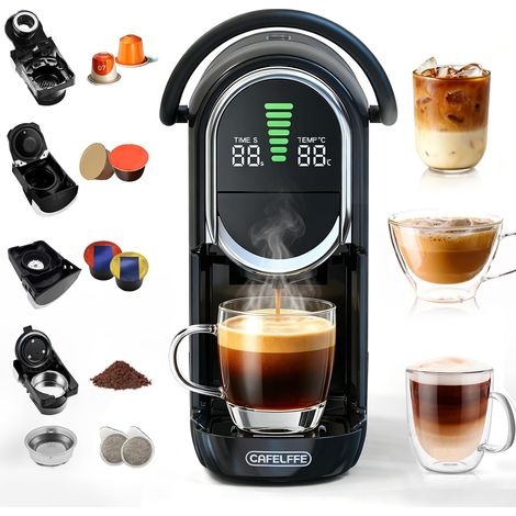 Machine à café multi-capsules 5 en 1, compatible NS/DG/ESE/A Modo Mio et Coffee Power, 20 bar, fonction d'infusion froide et chaude, température réglable et 7 niveaux de débit d'eau, noir (1/5)