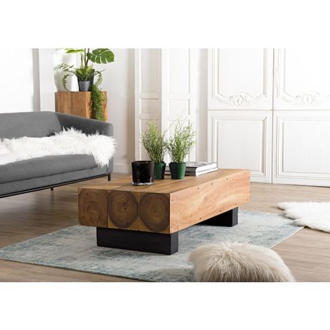Macabane – Table basse fixe 120x60cm en bois Suar – Pieds noirs – Élégance moderne et robustesse naturelle – Meuble monté (1/5)