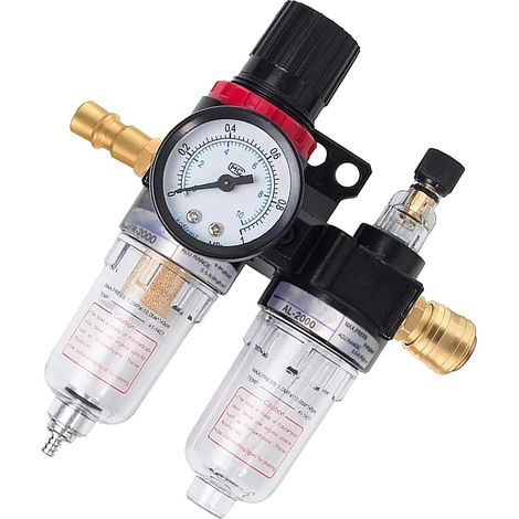 1/4 Filtre Régulateur Régulateur, Huile Eau Lubrificateur Séparateur, Filtre Régulateur 1/4 Régulateur de Pression dAir, Réducteur de Pression avec Manomètre et Raccord Rapide (1/5)
