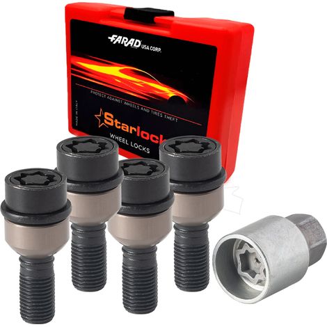 Vis de roue antivol pour Audi Q7 2006-2015 M14x1,5 acier Noir lot de 4 avec clé (1/5)