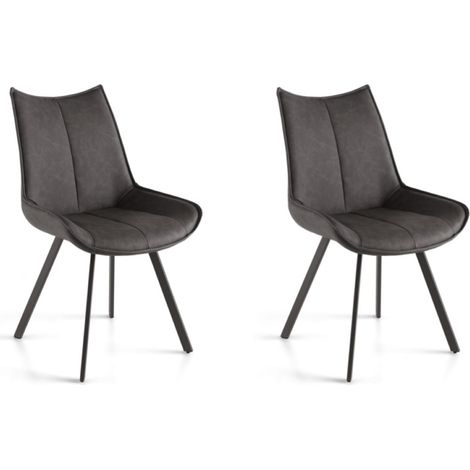 Sedia da pranzo in ecopelle con seduta e gambe Antracite CLODIA Set 2 pz (1/5)