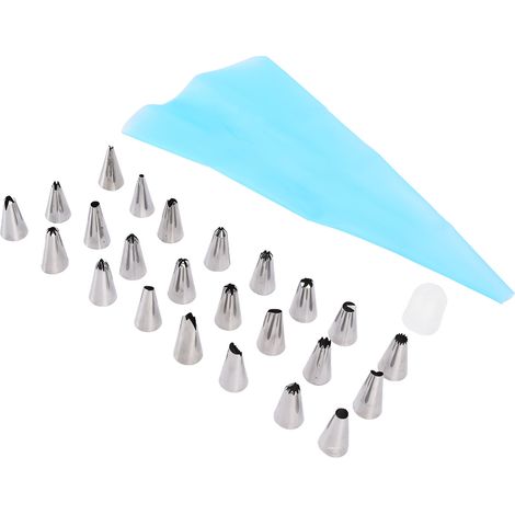 24-teiliges Set Spritztüllen aus Edelstahl, ideal zum Dekorieren von Kuchen und anderen Küchenutensilien (Blau) (1/5)