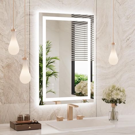 Miroir LED Salle de Bain 60x90cm, Dimmable, Antibuée, Fonction Mémoire (1/5)