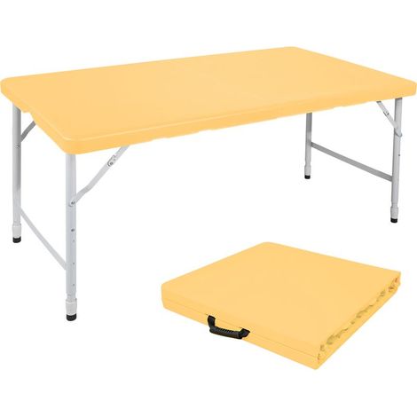 Tragbarer Klapptisch 125 cm – Griff, höhenverstellbar, Tragkraft 135 kg – Hellgelb – Für Camping, Picknicks, Partys – Vielseitig (1/5)