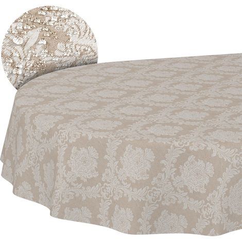 Nappe enduite Damassé Baroque Beige Ovale 180x140 cm Anti-Taches (1/5)