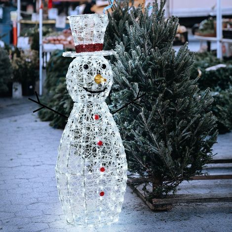 Pupazzo di neve 3D luminoso in acrilico con led bianco, decorazione per interno ed esterno -120 cm / Luce Fredda