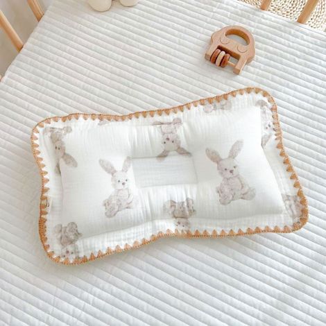 Oreiller pour Bébé (0-6 Mois) - Tissu Muslin 8 Couches Doux, Motifs de dessins animés, Taille 25x40cm (1/5)