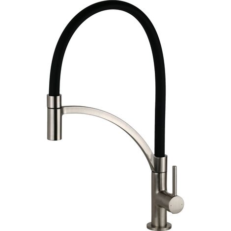 Mitigeur d'évier de cuisine en acier brossé avec bec en silicone noir Pollini Senso MXCUMC27CZ2  acier inoxydable brossé