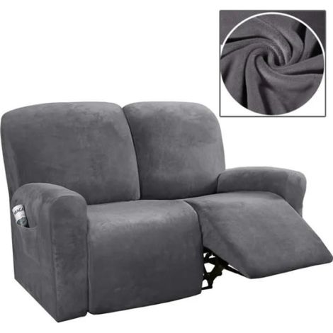 Housse de canapé,Housses de causeuse inclinable 6 pièces Housses de canapé inclinable en velours extensible-Gris