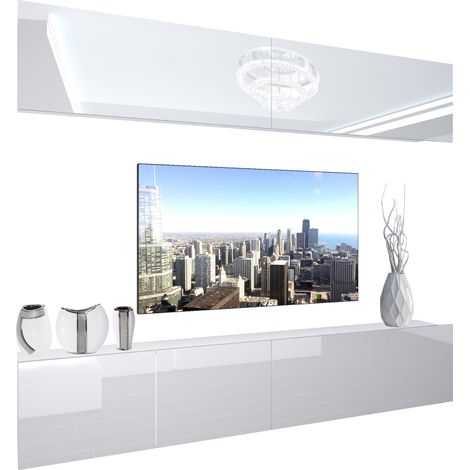 BELINI - Unité Murale TV NEX I Ensemble Muebles de Salon Complet I Ensemble Meuble TV avec Illumination LED I Dimensions: 200 x 180 x 36 cm I Coleur: Blanc très Brillant (1/5)