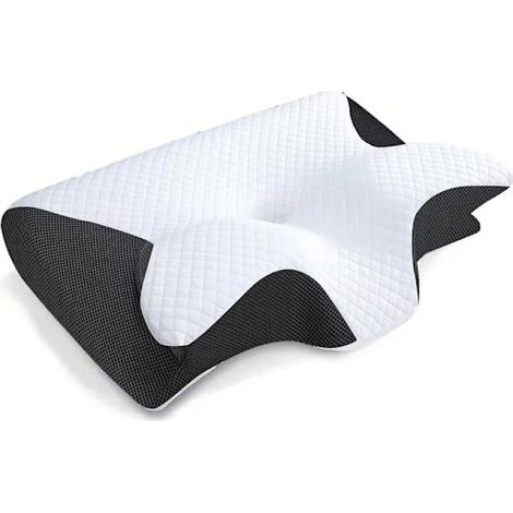 Oreiller cervical viscoélastique, oreiller orthopédique ergonomique 2 en 1 pour soulager les douleurs cervicales, oreiller de soutien profilé, 1 pièce, noir clair (prix réduit)-AquaForge (1/2)