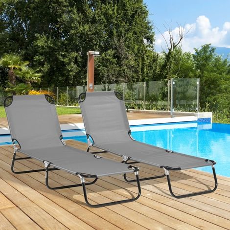2er-Set klappbare Gartenliegen, Rückenlehne mit 5 verstellbaren Positionen, Belastbarkeit bis 120 kg – Grau