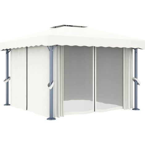 Tonnelle Barnum de Jardin, Pavillon, Pergola, Tente de jardin, avec rideau 3x3 m Blanc crème Aluminium OIB6784E (1/5)