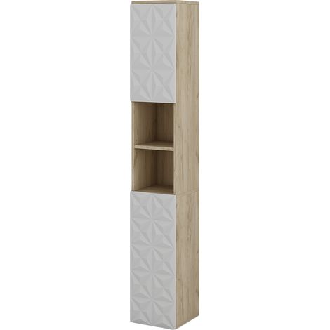 Armario de baño Edge, Blanco, 30 x 189.5 cm con 2 puertas y 3 compartimentos, Vicco