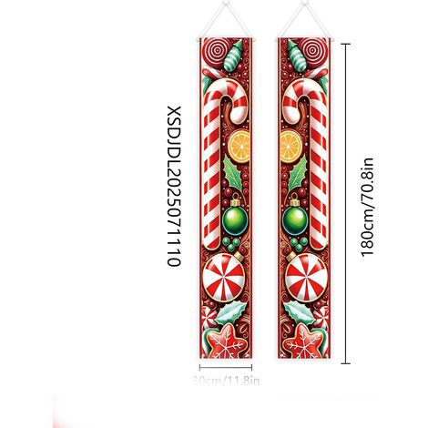 Bannière décorative à carreaux avec le Père Noël et un nouveau couplet de Noël 2026 - 180 x 30 cm - SDJDL-23