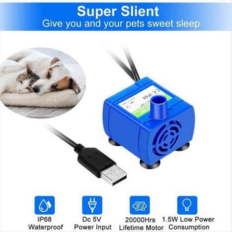 Pompe À Eau Pour Animaux De Compagnie - 5 V - 1,5 W - LED Bleue - Arrêt Automatique Manque D Eau - IP68 - USB (1/5)