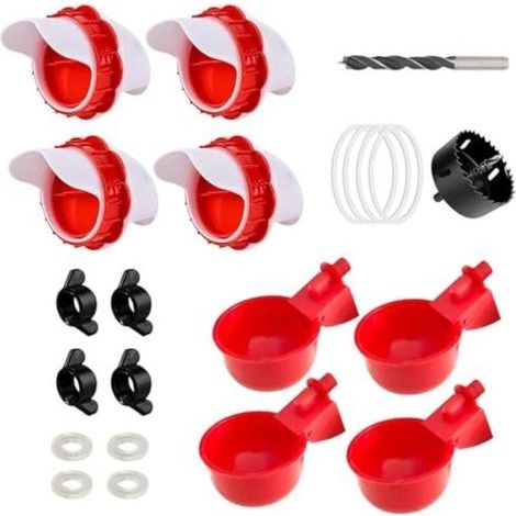 Lot de 4 mangeoires automatiques pour poules avec 4 abreuvoirs automatiques sans déchets - Distributeur de nourriture pour poules - Bricolage - Anti-rats - Abreuvoir automatique pour (1/5)