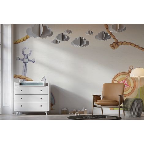 Papier peint enfants - boussole et cordages style pirate - 150 x 250 cm (1/2)