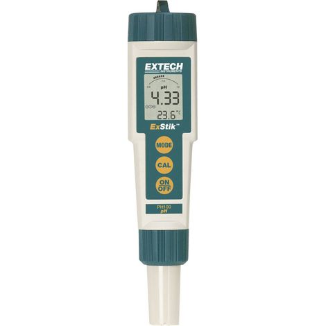 PH-mètre étanche IP57 avec électrode plate – Compensation de température – Mémoire 15 valeurs – PH100 – Extech (1/6)