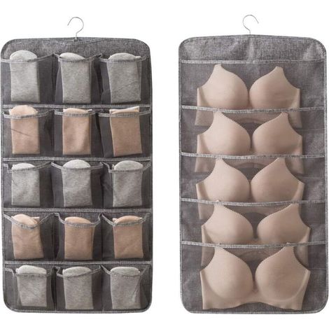 Le portant de rangement suspendu comprend un cintre métallique rotatif, une étagère murale double face et des sacs de rangement suspendus pour les soutiens-gorge, les chaussettes et les sous-vêtements (1/4)