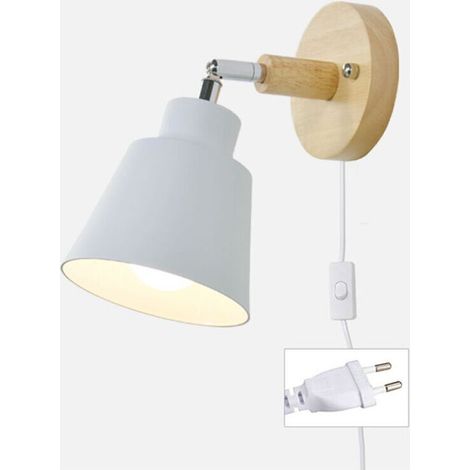 Applique Murale Avec Interrupteur Marche Et Prise Lampe De Chevet Moderne Vintage Macaron Applique Murale E27 Bois Applique Murale Convient Pour Salon Et Chambre(Blanc),TRIMEC (1/4)