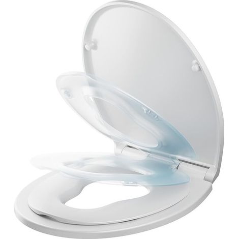 Siège de toilette avec siège enfant intégré, abattant de WC ovale en Duroplast, antibactérien et résistant aux UV, système d'abaissement automatique, montage facile avec gabarit d'installation (1/5)