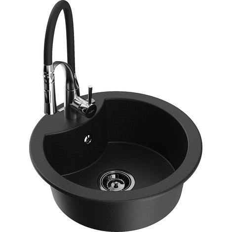 Mexen Diego Granitspüle 1-becken mit Küchenarmatur Aster, schwarz - 6512-77-73450-07-B (1/5)