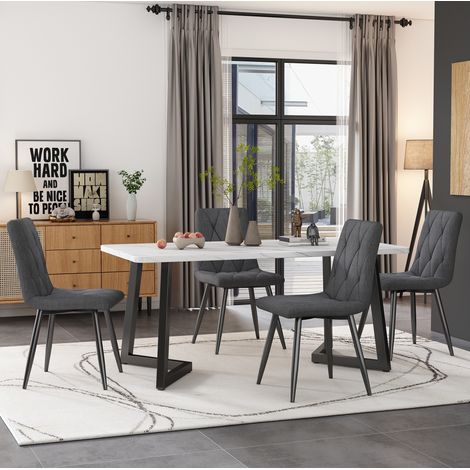Set tavolo sedie pranzo 117x68 cm MDF marmo OKMYHOME (1/5)