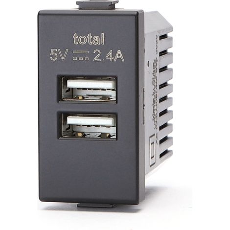 Presa USB a 2 posti nera compatibile anche con BTicino Matix