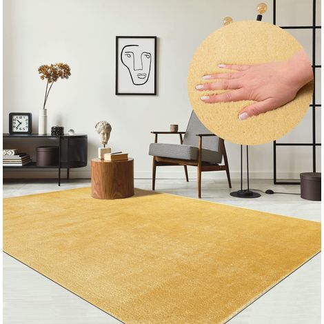 Tapis Moderne Moelleux à Poils Courts, antidérapant, Lavable Jusqu’à 30°C, Super Doux, Aspect Fourrure, pour Salon et Chambre, décoratif, Or, 60 x 110 cm (1/5)