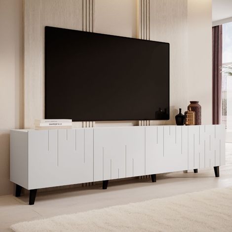Meuble TV contemporain blanc mat 200 cm Spiro (1/3)