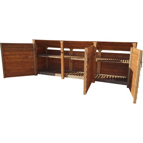 Wooden Log Store Reverse Roof, W335xH126cm (Brown finish) With doors and With Kindling Shelf