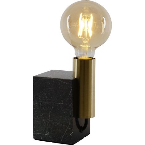 Lampe à poser en marbre et métal coloris laiton, hauteur 16 cm, douille E27 pour salon et bureau - PANGIVO (1/3)