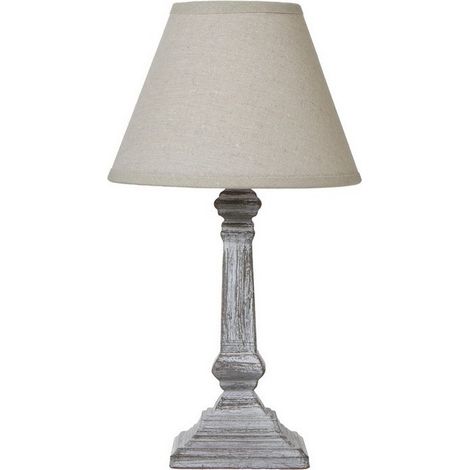 Capsa Column Table Lamp with Linen Shade - Wood - L10 x W10 x H26 cm - Grey