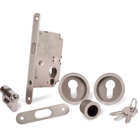 Kit Serrure Avec Cylindre 21,5X21,5 + Dé à Coudre Eco-Noe Effet Inox Mat (1/3)