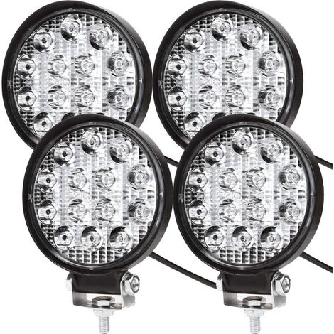4 X 42W Phare de Travail à led, Projecteur Ronde 12V 24V Phares Longue Portee led IP67 Spot Flood Lumière de recul pour Voiture Camion Tracteur SUV Bateau(4 PCS)