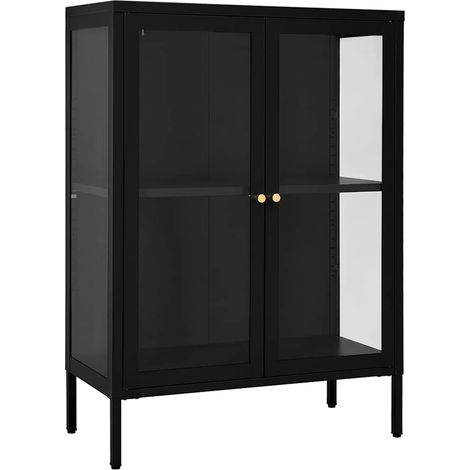 Maison Exclusive - Credenza Nera 75x35x105 cm in Acciaio e Vetro (1/5)