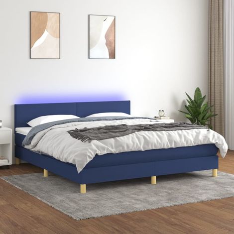 Sommier tapissier avec matelas et LED Lit adulte Contemporain Bleu 160x200 cm Tissu 35479 (1/5)