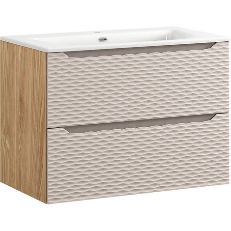 Waschtisch 80cm, Eiche mit beige, OLUO-56-BEIGE (1/5)