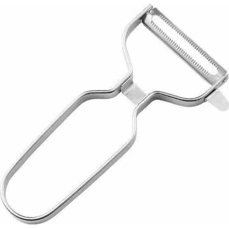 Éplucheur, éplucheur à pommes de terre, lame oscillante, ultra-tranchant, éplucheur à lame dentelée, manche en métal, manche unique (1/5)