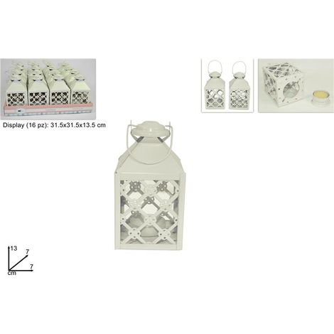 1 Pezzo Lanterna Porta Tea-Light Quadro Beige 13 x 7 cm