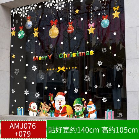 Autocollants de Noël pour centres commerciaux, magasins, vitrines, sapins de Noël, flocons de neige, boules à suspendre, nœuds décoratifs et autocollants statiques pour vitres.