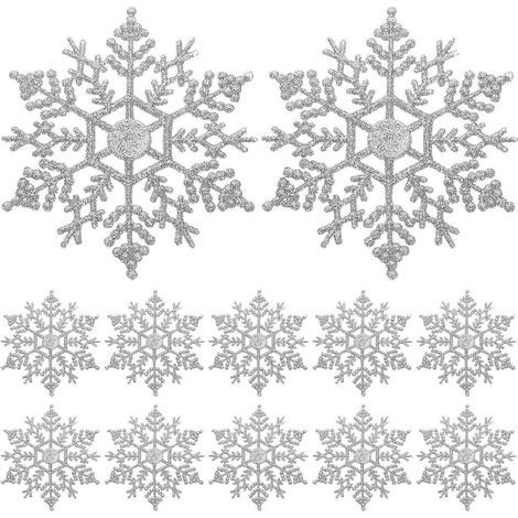 12 Kunststoff-Schneeflocken, 10 cm, für den Weihnachtsbaum (silber) (1/3)