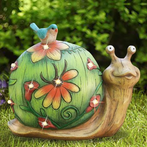 Snail Garden Statue Figurine - Solar Powered Resin Animal Sculpture, Indoor Outdoor Decorations, Patio Lawn Yard Art Ornaments, Gifts for Mom, 10 x 8.5 Inch (1/4)