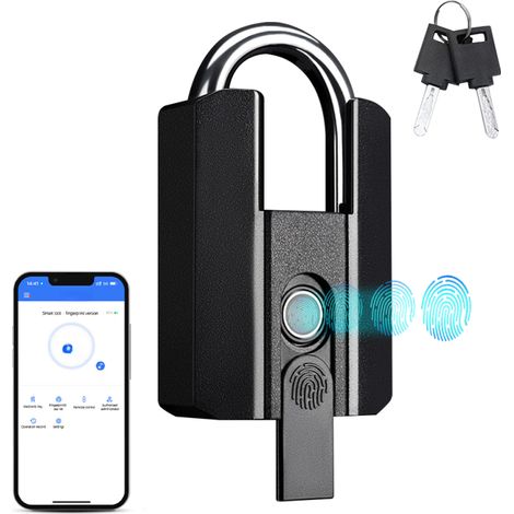 Cadenas à empreinte digitale, rechargeable USB, étanche IP67, déverrouillage BT TTLock (noir)