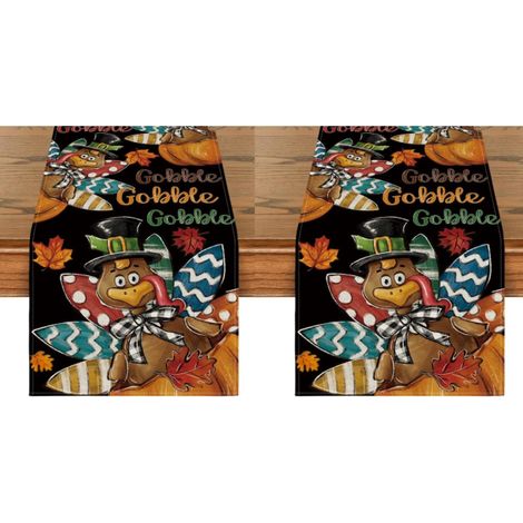 Camino de mesa Black Gobble con forma de pavo y calabaza, decoración otoñal para cocina y comedor, 33 x 183 cm (2 piezas) (1/3)