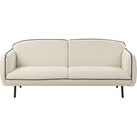 Sofá de 3 plazas con patas de metal ribete negro estilo glamuroso retro tapicería de tela beige claro Tonsberg