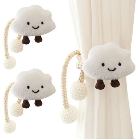 Lot de 2 Embrasse à Rideaux Corde en Forme de Nuages de Dessins Animés avec Boule de Perle pour Enfant Attache de Rideau Nuage Mignon Boucle à Rideaux pour Décoration de Chambre d'enfant (1/4)